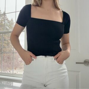Zara Knit Black Square Neck Top